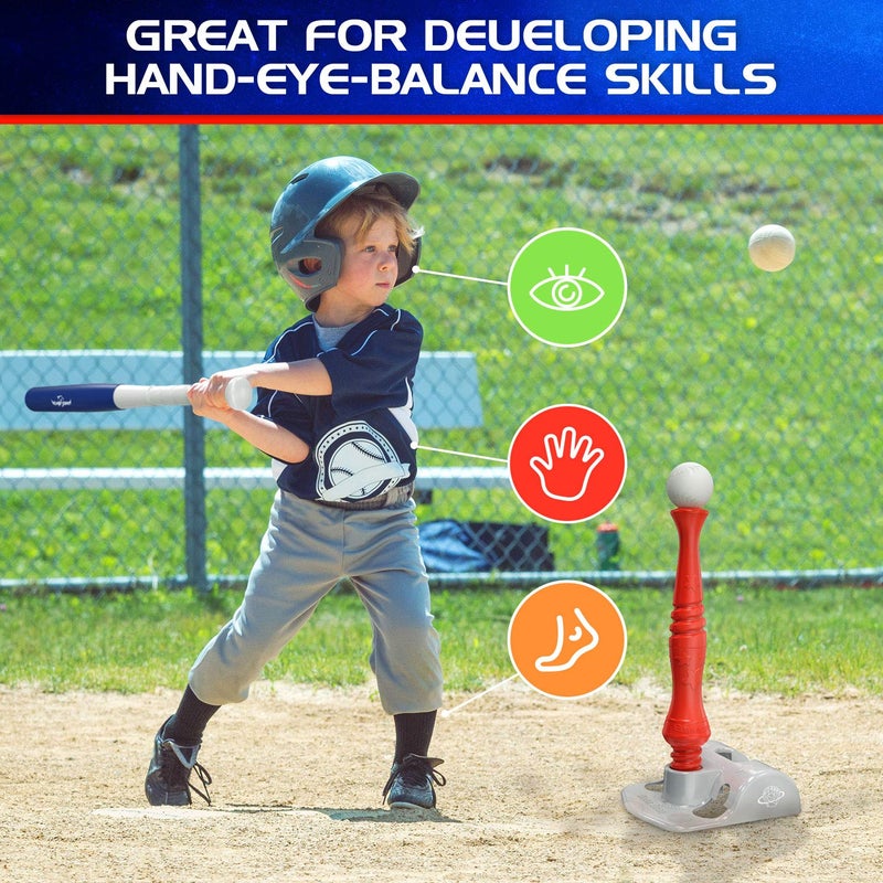 EagleStone T Ball Sets for Kids 3-5, 5-8, Tee Ball Set for Toddlers, Baseball Outdoor Toy Includes 6 Large Balls, Adjustable Teeball Batting Tee, Tball Games for Boys & Girls, Kids Ages 3-12 Years - Image 4